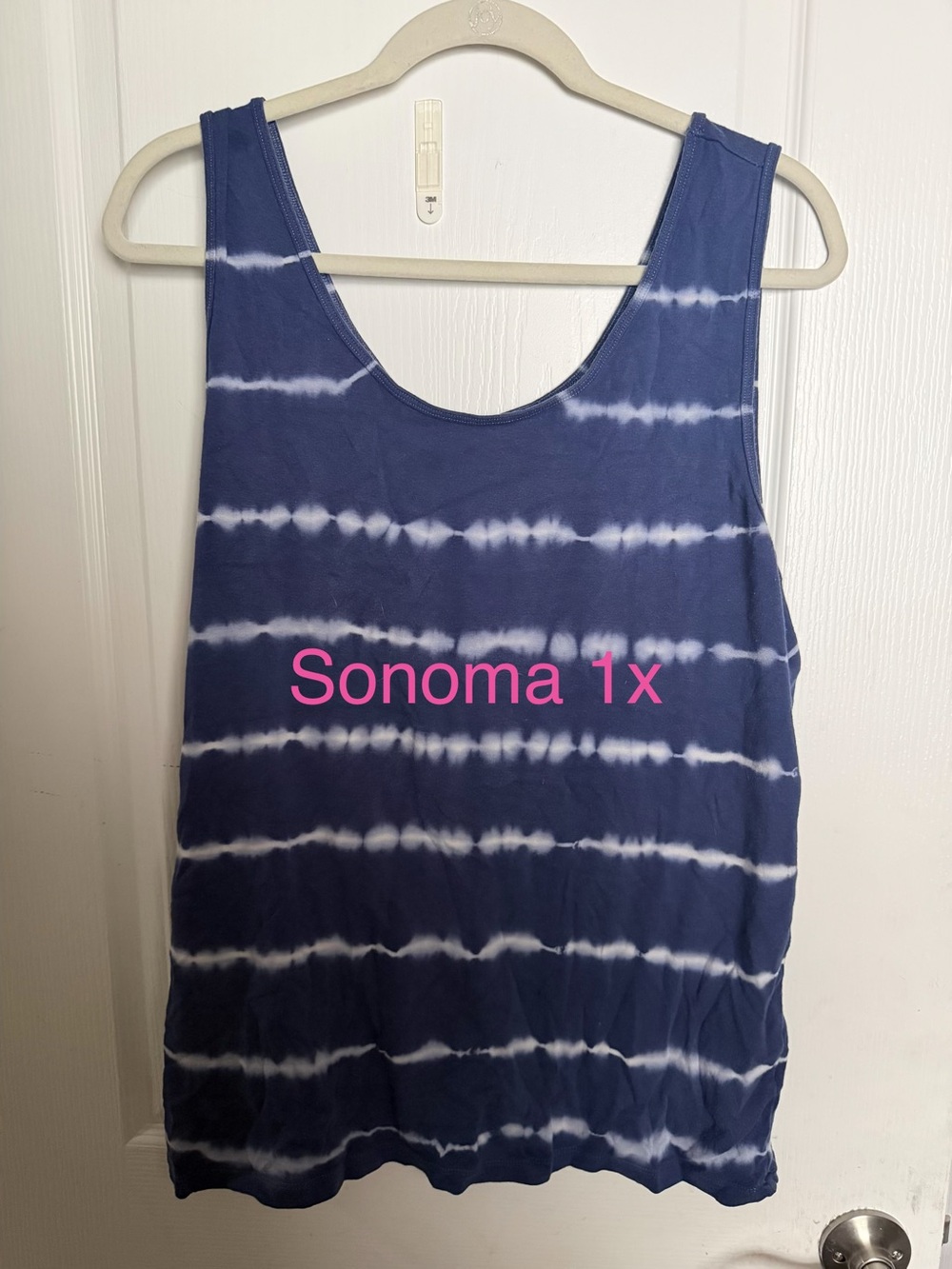 Sonoma Navy and White Tie-Dye Scoop Neck Tank - 1X